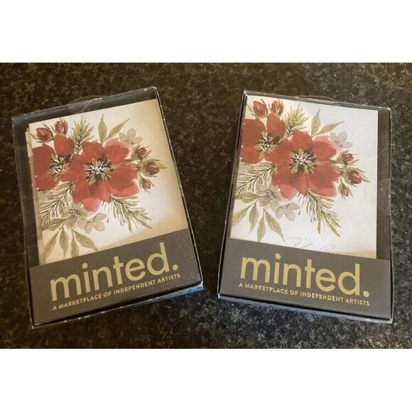 NIB, Minted Cardstock Poinsettia Christmas Cards, 2 Boxes, Quality‎ Greeting - Picture 1 of 3